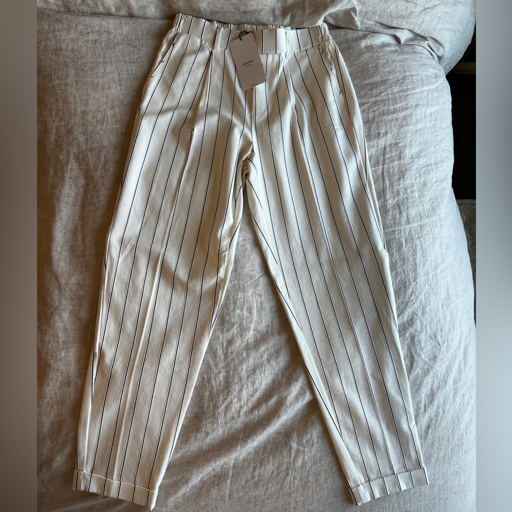 White and black pin striped pants